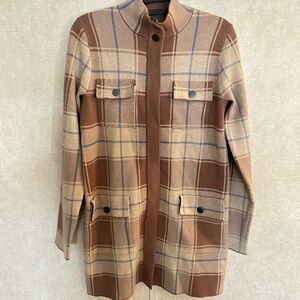 Max Studio Tan and Blue Plaid Jacket